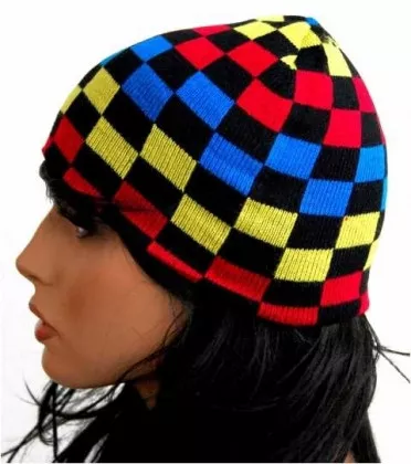 Beanie - Mehrfarbiges Schachmuster