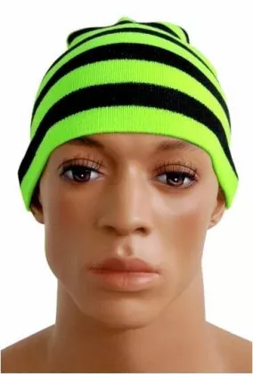 Black & Neon Yellow Stripes Beanie