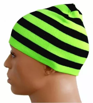 Beanie - Schwarz & Neon Gelbe Streifen