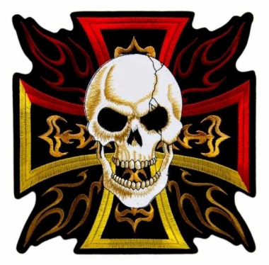 Embroidered Patch - Burning Iron Cross with Skull