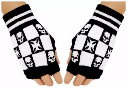 Fingerless Gloves Iron Cross Skulls