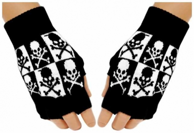 Fingerless Gloves B&W Skulls