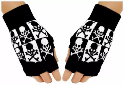 Fingerless Gloves B&W Skulls