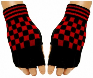Fingerless Gloves Red Chess Pattern