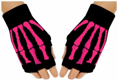 Fingerless Gloves Pink Skeleton Hand