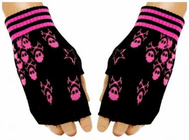 Fingerless Gloves Pink Skulls