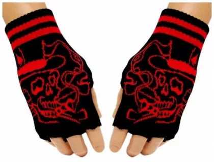 Fingerless Gloves Smoking Skull