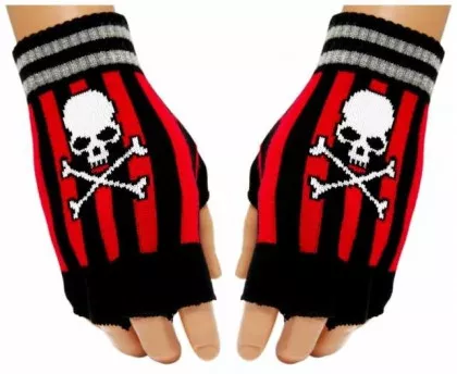 Fingerlose Handschuhe Red Stripes Totenkopf