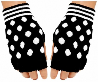 Fingerless Gloves White Polka Dots
