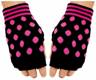 Fingerless Gloves Pink Polka Dots
