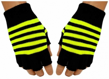 Fingerless Gloves Neon Yellow Stripes