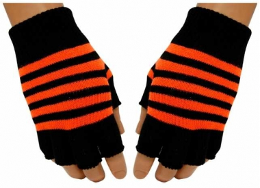 Fingerless Gloves Neon Orange Stripes