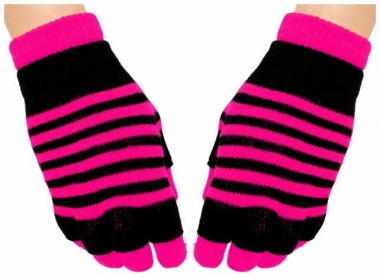 2in1 Gloves Neon Pink Stripes