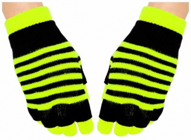 2in1 Gloves Neon Yellow Stripes