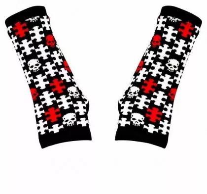Handstulpen mit Puzzle Totenkopf Motiv