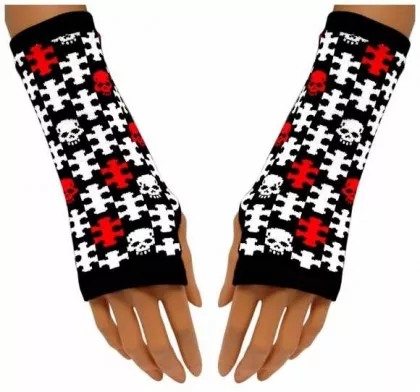 Handstulpen mit Puzzle Totenkopf Motiv
