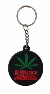 Cannabis Drugs Black Rubber Keyring