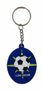 I love Soccer Blau Schlüsselanhänger aus Gummi