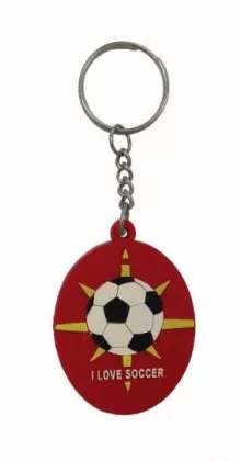 I love Soccer Rot Schlüsselanhänger aus Gummi
