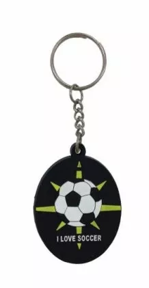 I love Soccer Schwarz Schlüsselanhänger aus Gummi
