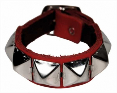 Red Wristband with Pyramid Studs