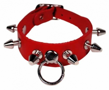 Red Wristband with Killer Studs & Ring