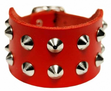 2-Row Pointed Studded Wristband Red