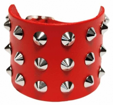 3-Row Pointed Studded Wristband Red