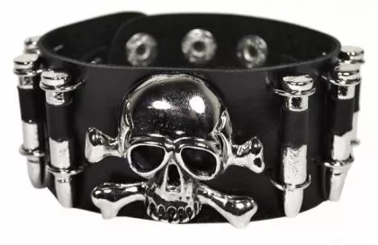 Armband Schwarz mit Totenkopf und Patronen