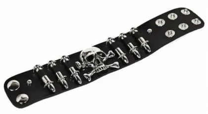 Armband Schwarz mit Totenkopf und Patronen
