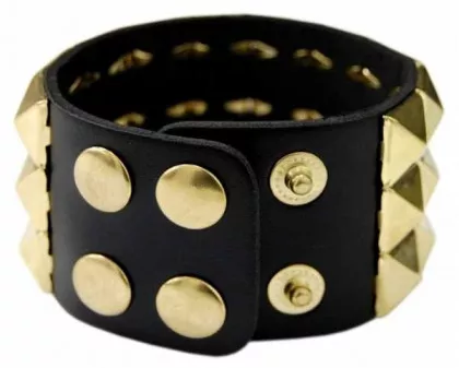 3 Row Golden Wristband Pyramid Studs