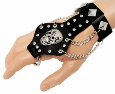 Skull Wristband with Finger Ring