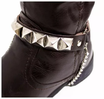 Leather Bootstrap in brown with Pyramid Studs