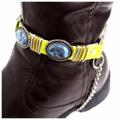 Leder Stiefelband - Blaue Steine