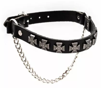 Black Leather Bootstrap - Iron Cross Studs
