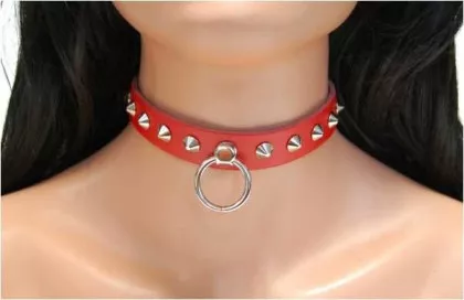 Pointed Studs & Ring (Red) Leather Choker