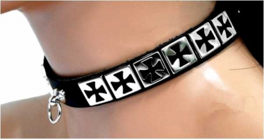 Iron Cross with Ring Leather Choker