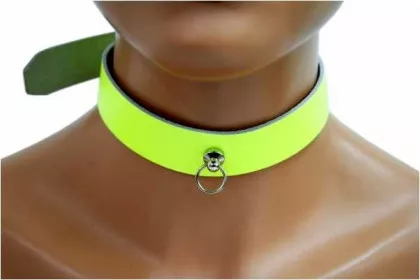Neongelb mit Ring Leder Choker