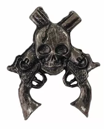 Ansteckpin Pistolen und Totenkopf