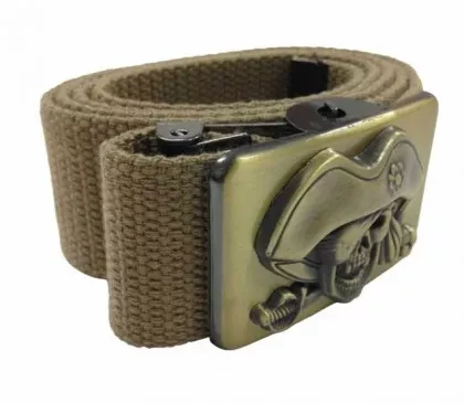 Beige Canvasgürtel Piratentotenkopf