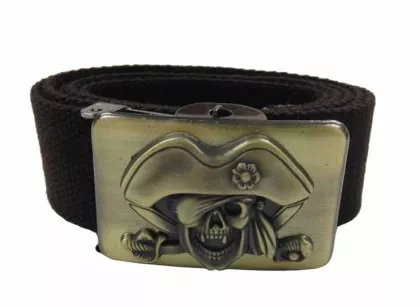 Brauner Canvasgürtel Piratentotenkopf