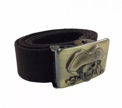 Brown Canvas Belt Pirate Skull