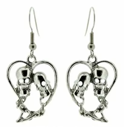 Skulls Heart Drop Earrings