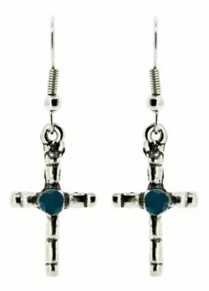 Blauer Stein Kreuz Ohrringe