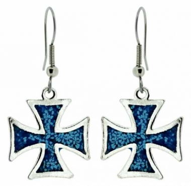 Earrings Blue Iron Cross