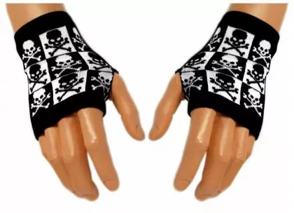 Hand Mittens Black & White Skulls