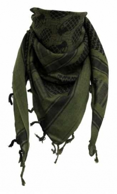Tactical Shemagh Scarf Olive Green Black with Grenade