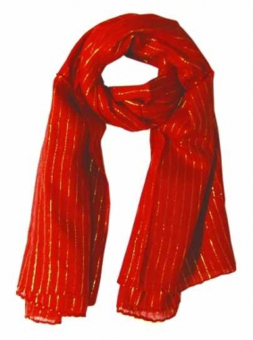 Cotton Polyester Scarf Red & Gold