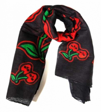 Printed Cotton Scarf Skull and Cherries