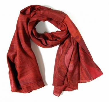 Printed Cotton Scarf Red Marbled